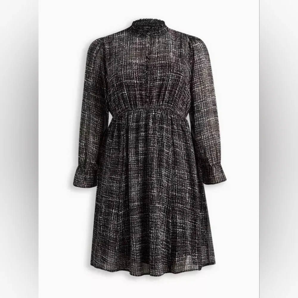 NWT Torrid 3 Scratchy Plaid Mini Chiffon Mock Neck Dress 3X 22 24